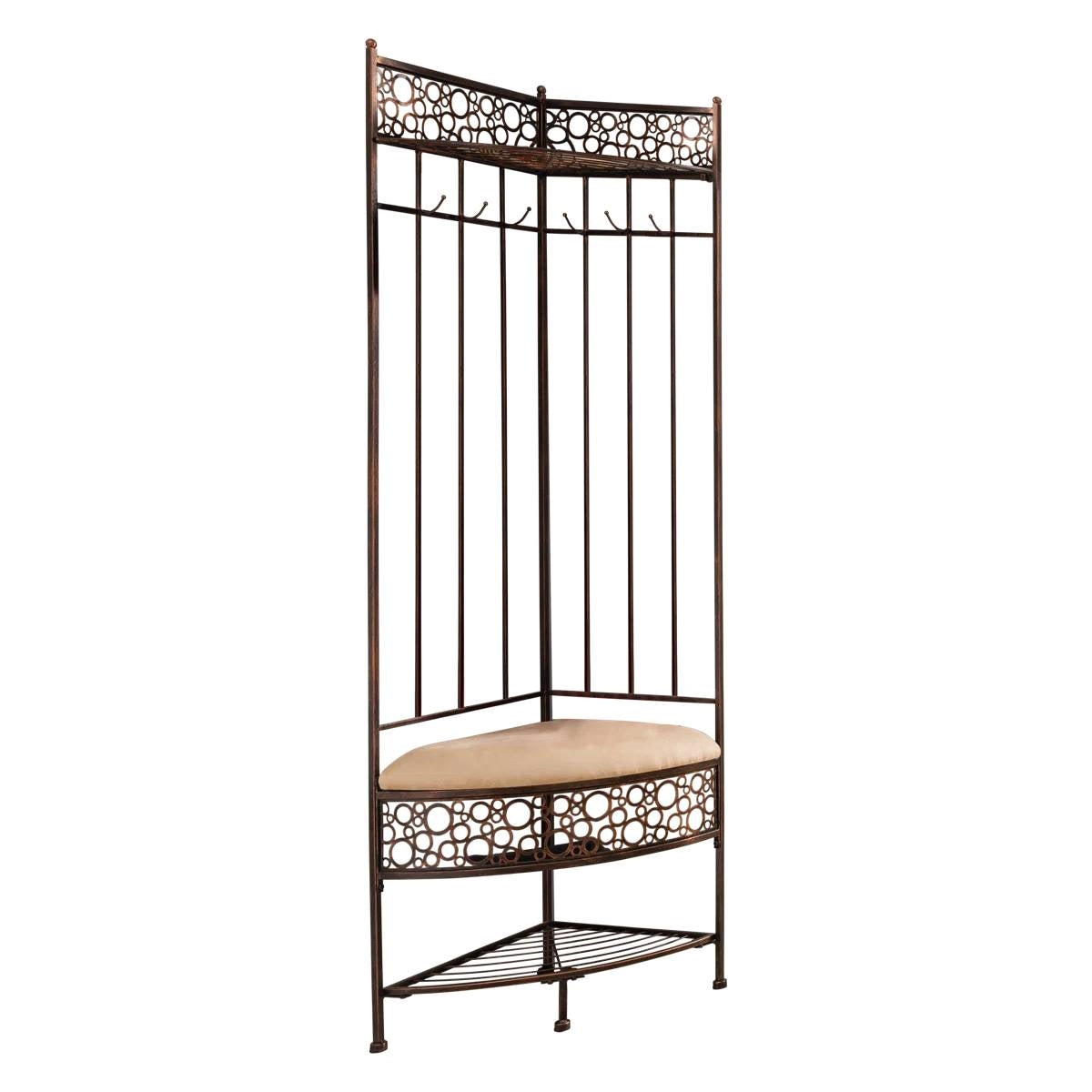 Metal Corner Hall Tree Foyer Entryway Shoe Storage Bench Coat Rack in Copper
