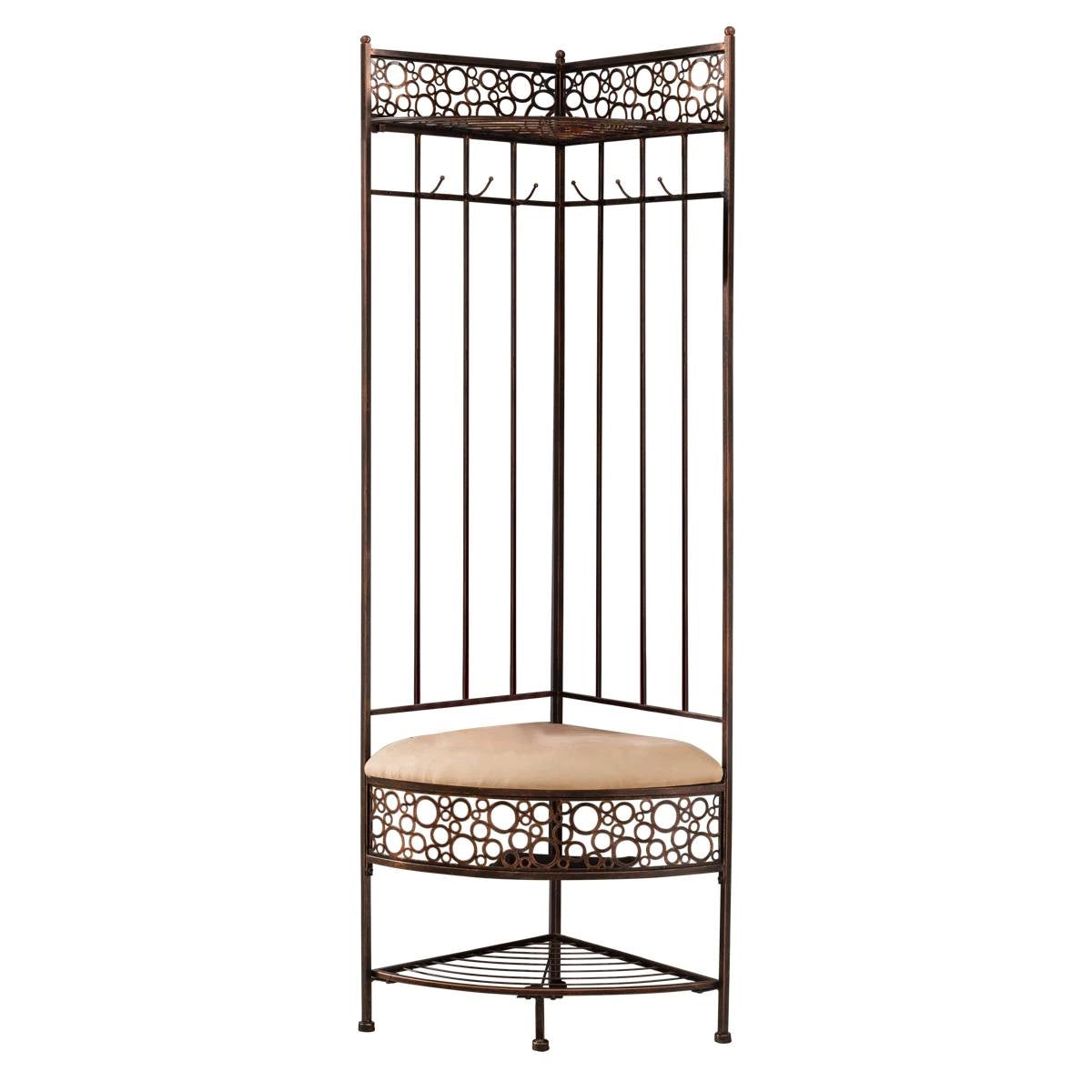 Metal Corner Hall Tree Foyer Entryway Shoe Storage Bench Coat Rack in Copper