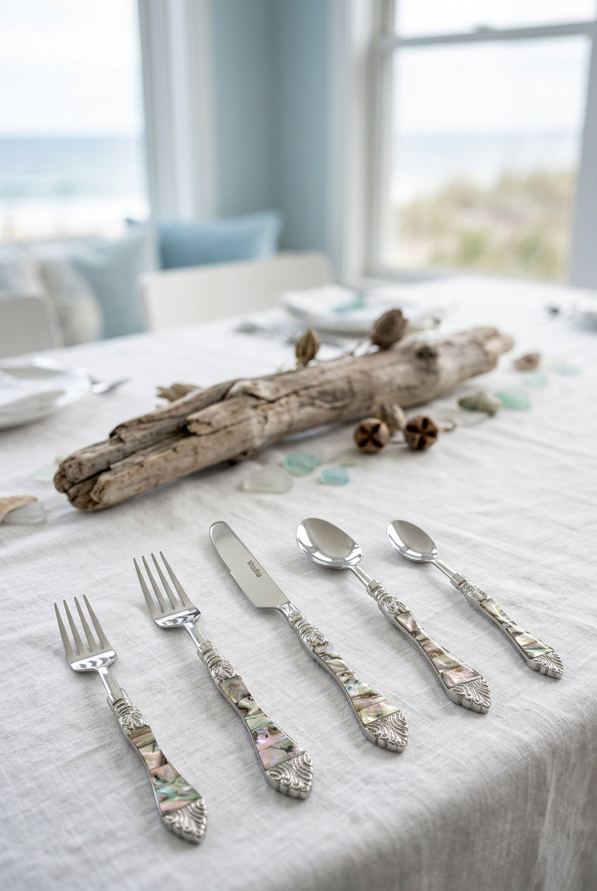 Vibhsa Stainless Steel Flatware set of 20 with Seawork Handle