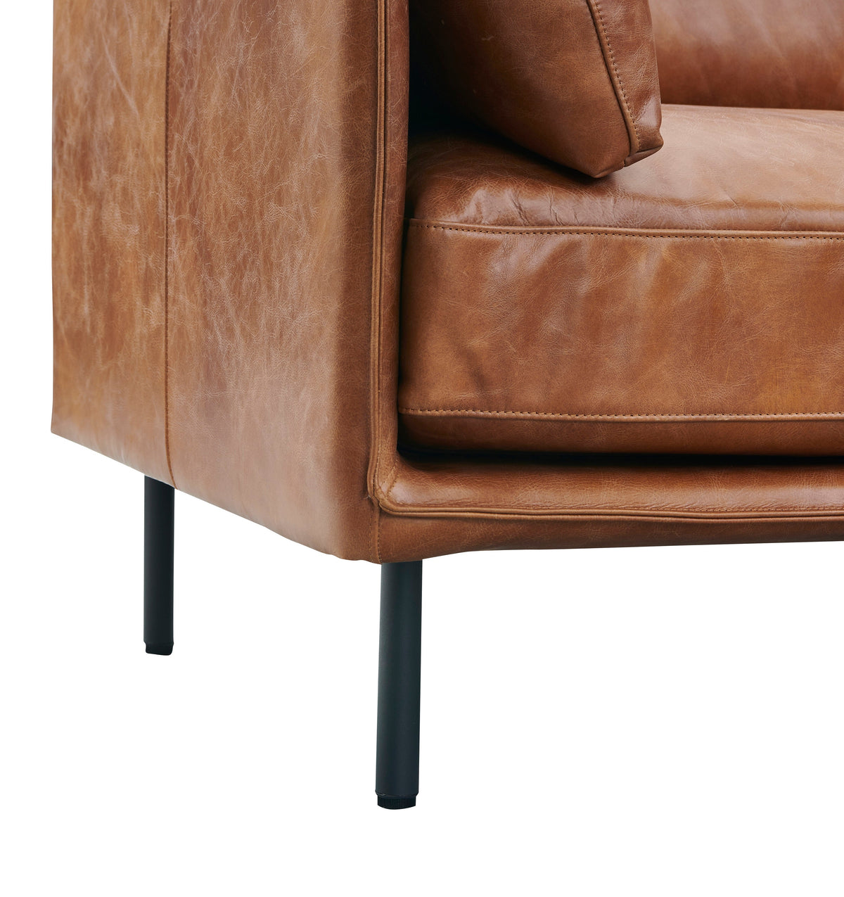 Venezia Industrial Modern Leather Sofa - Light Brown Leather