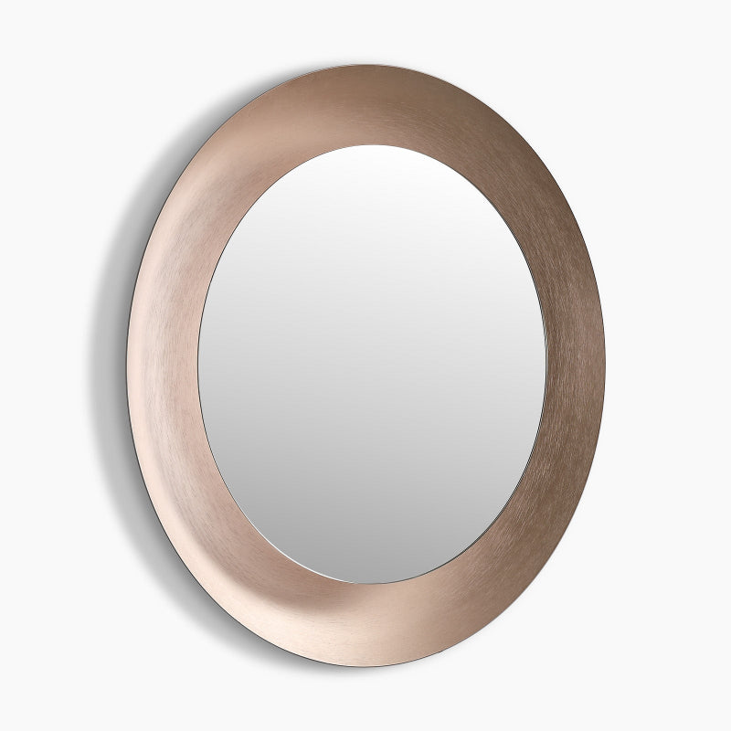 Polaris Round LED Bathroom Mirror, Modern Design, Brushed Rose Gold, Tri-Color Adjustable, Stepless Dimming, Anti-Fog