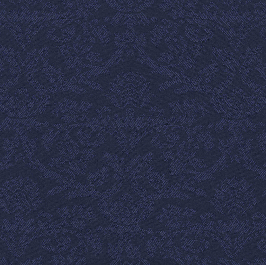 Panache 5 Piece Window Curtain Set - Austrian Valance, Damask Jacquard Fabric & Fringe - Navy - 55x63