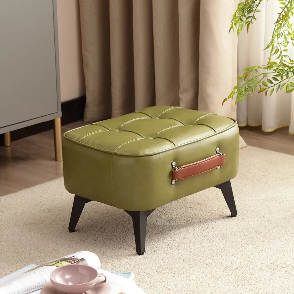 Small FootStool Ottoman with Stable Metal Legs Upholstered Footstool Padded Foot Rest PU Leather Rectangle Small Step Stool