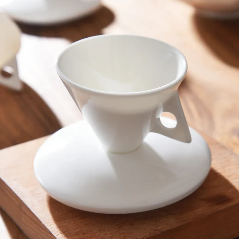PDQ Bone China Espresso Cup & Saucer with Spoon — Single Small Handgrip Coffee Mug