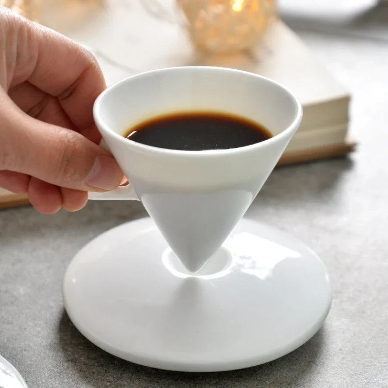 PDQ Bone China Espresso Cup & Saucer with Spoon — Single Small Handgrip Coffee Mug