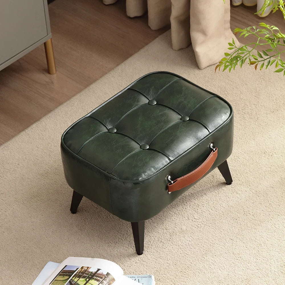 Small FootStool Ottoman with Stable Metal Legs Upholstered Footstool Padded Foot Rest PU Leather Rectangle Small Step Stool