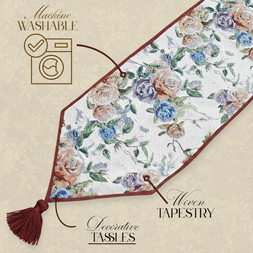 DaDa Bedding Vintage Romantic Roses Lovely Pink Floral Woven Tapestry Dining Table Runner (879)