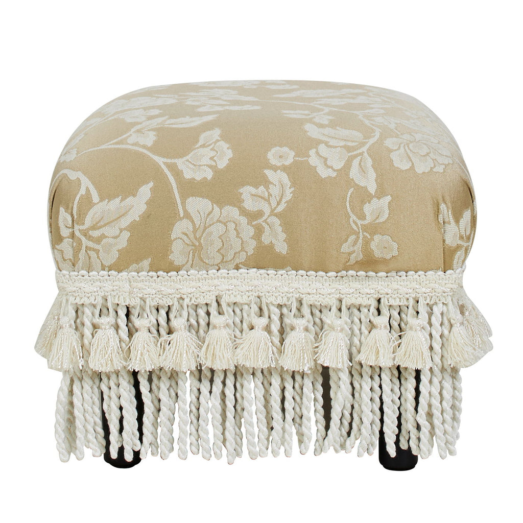 Handcrafted Accent Footstool Ottoman with Solid Wood Frame - Beige or Pearl Silver