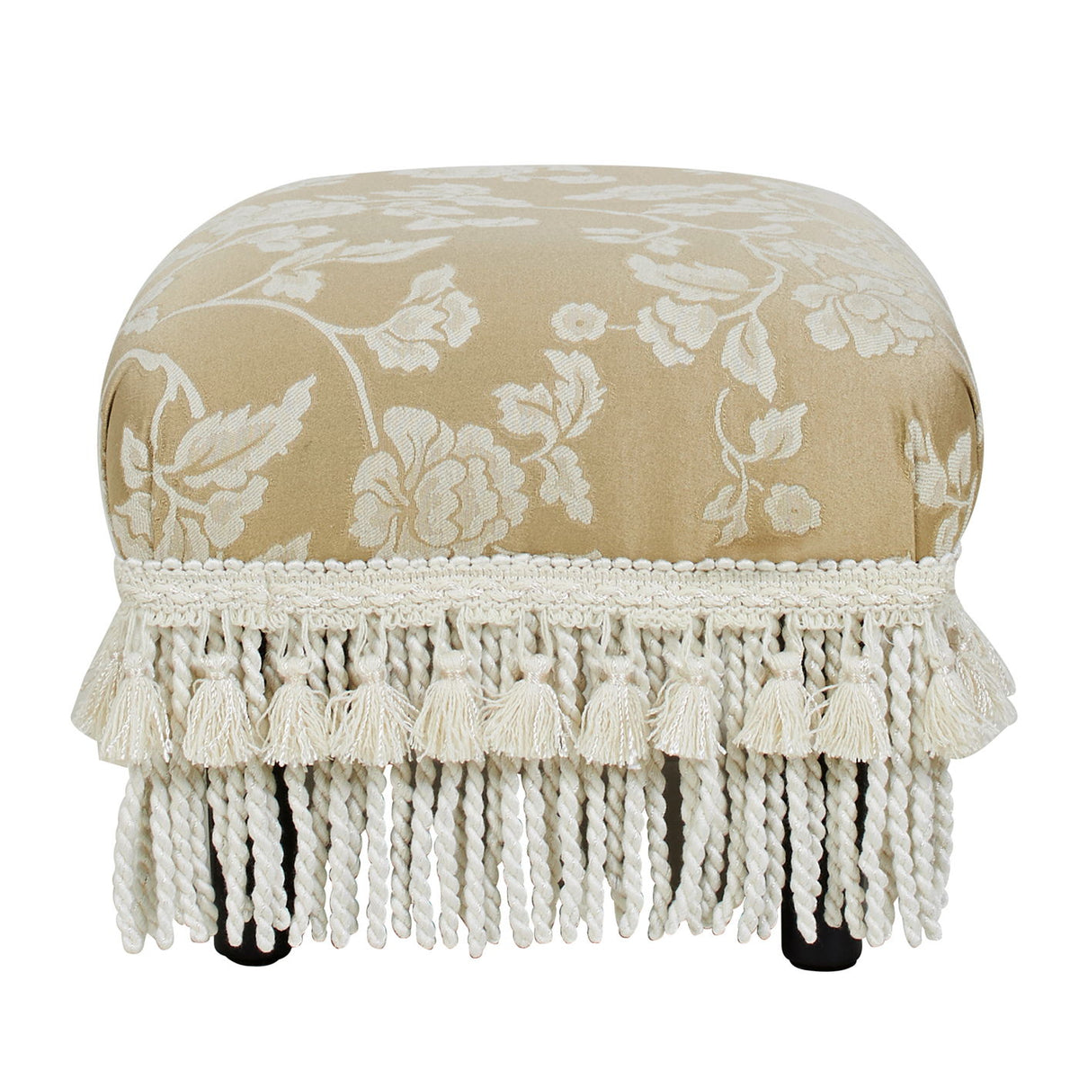 Handcrafted Accent Footstool Ottoman with Solid Wood Frame - Beige or Pearl Silver