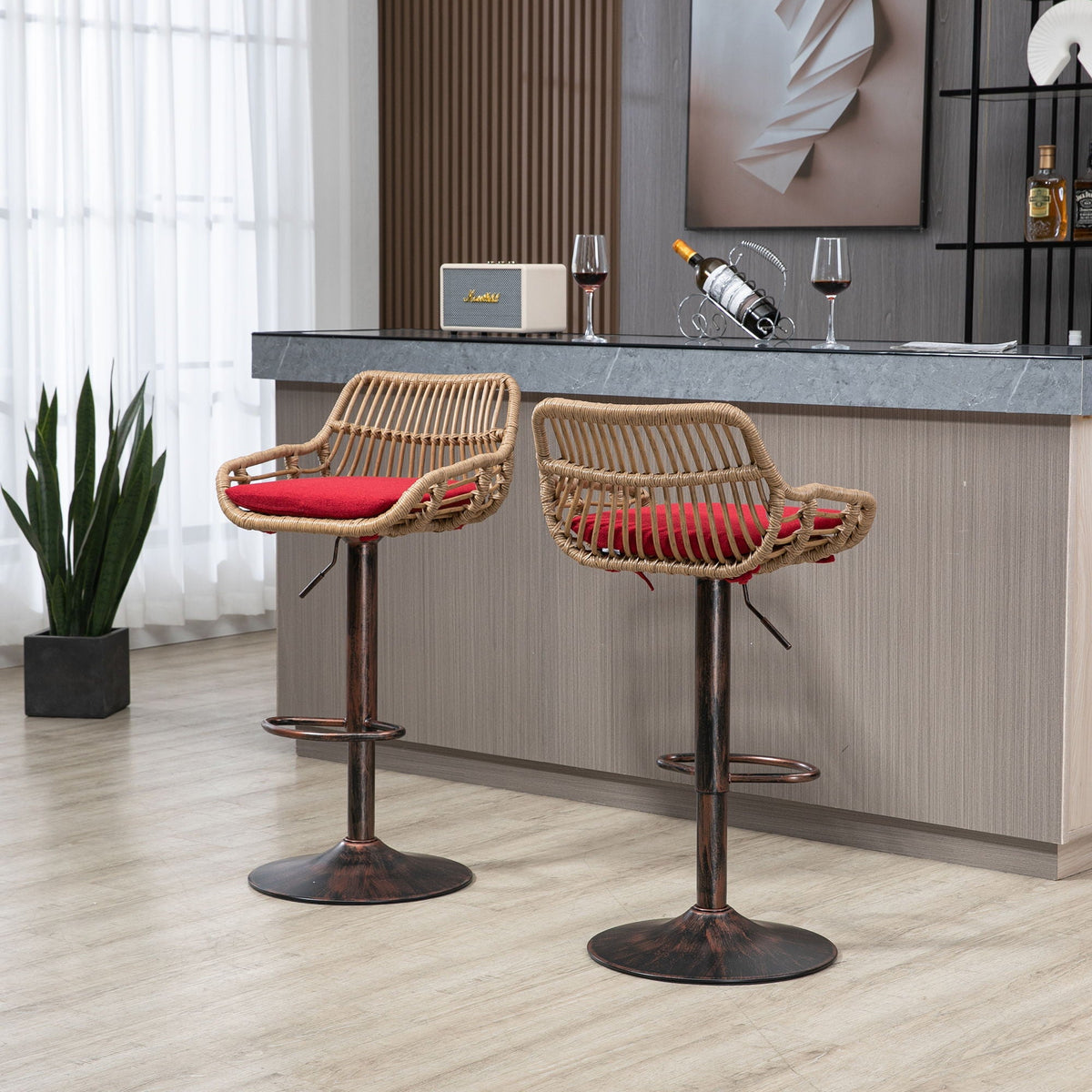 Modern Swivel Bar Stools Adjustable Counter Chairs With Footrest (Set of 2)