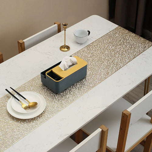 1.5m Hollowed-Out Metallic PVC Table Runner – Heat-Resistant Dining Table Mat