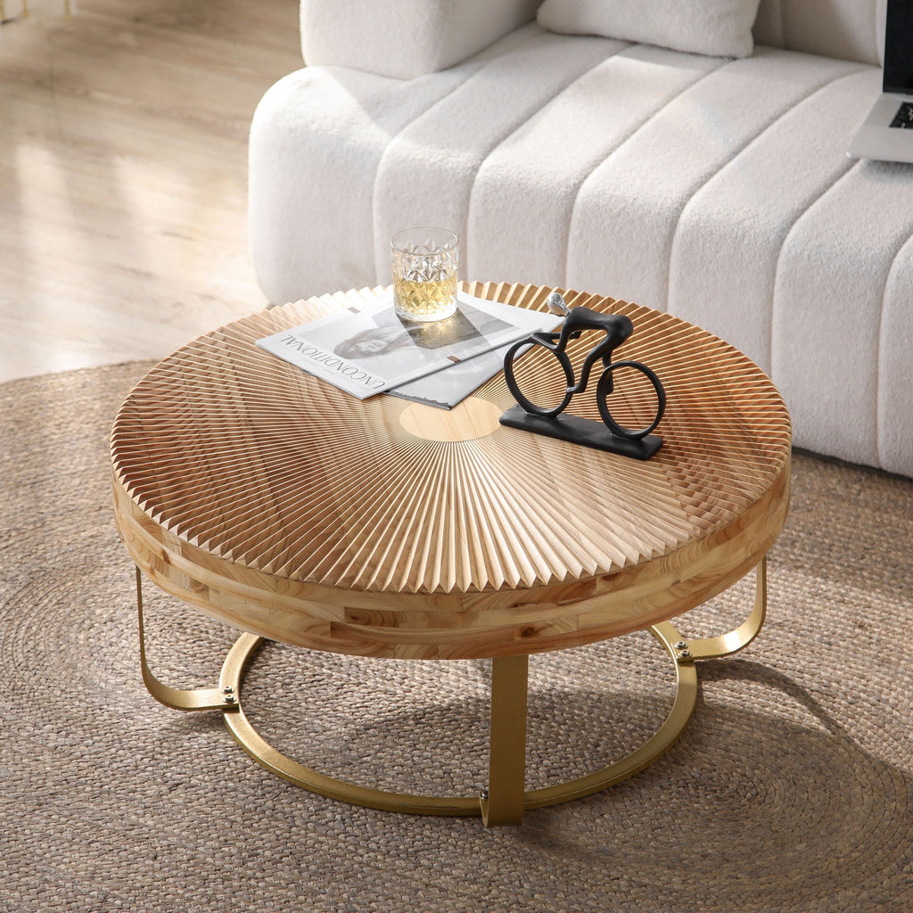 Modern Round Coffee Table With Wooden Carving Pattern