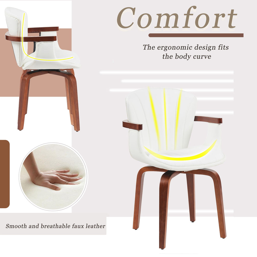 Mid Century Modern Bentwood Swivel Dining Chairs (Set of 2) - White / Walnut