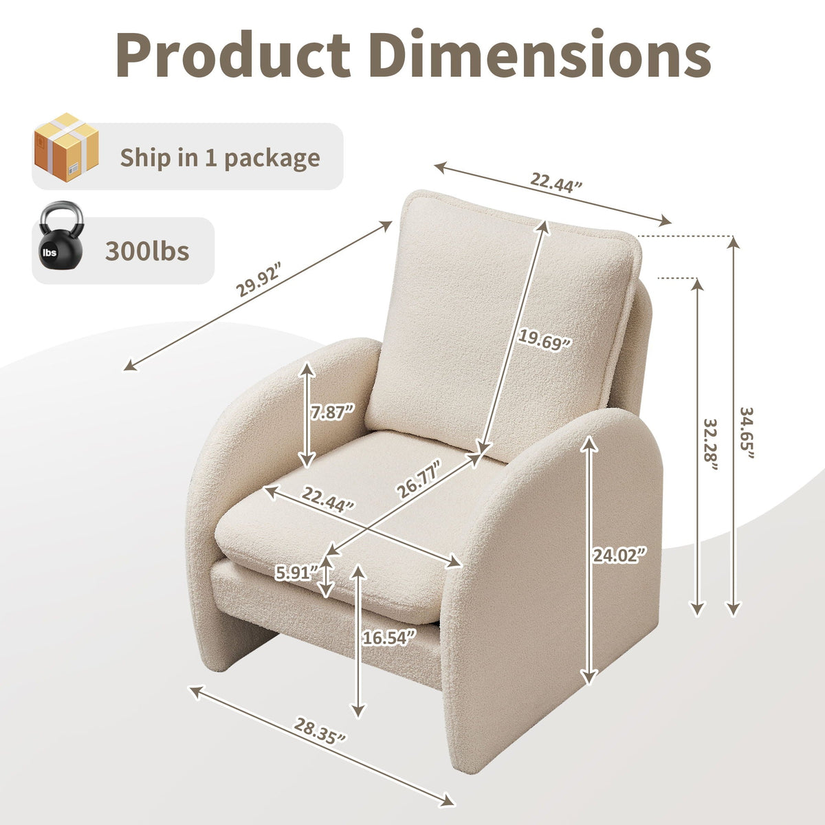 Modern Sherpa Upholstered Accent Chair, Comfortable Living Room Armchair, Lounge Chair For Bedroom, And Office