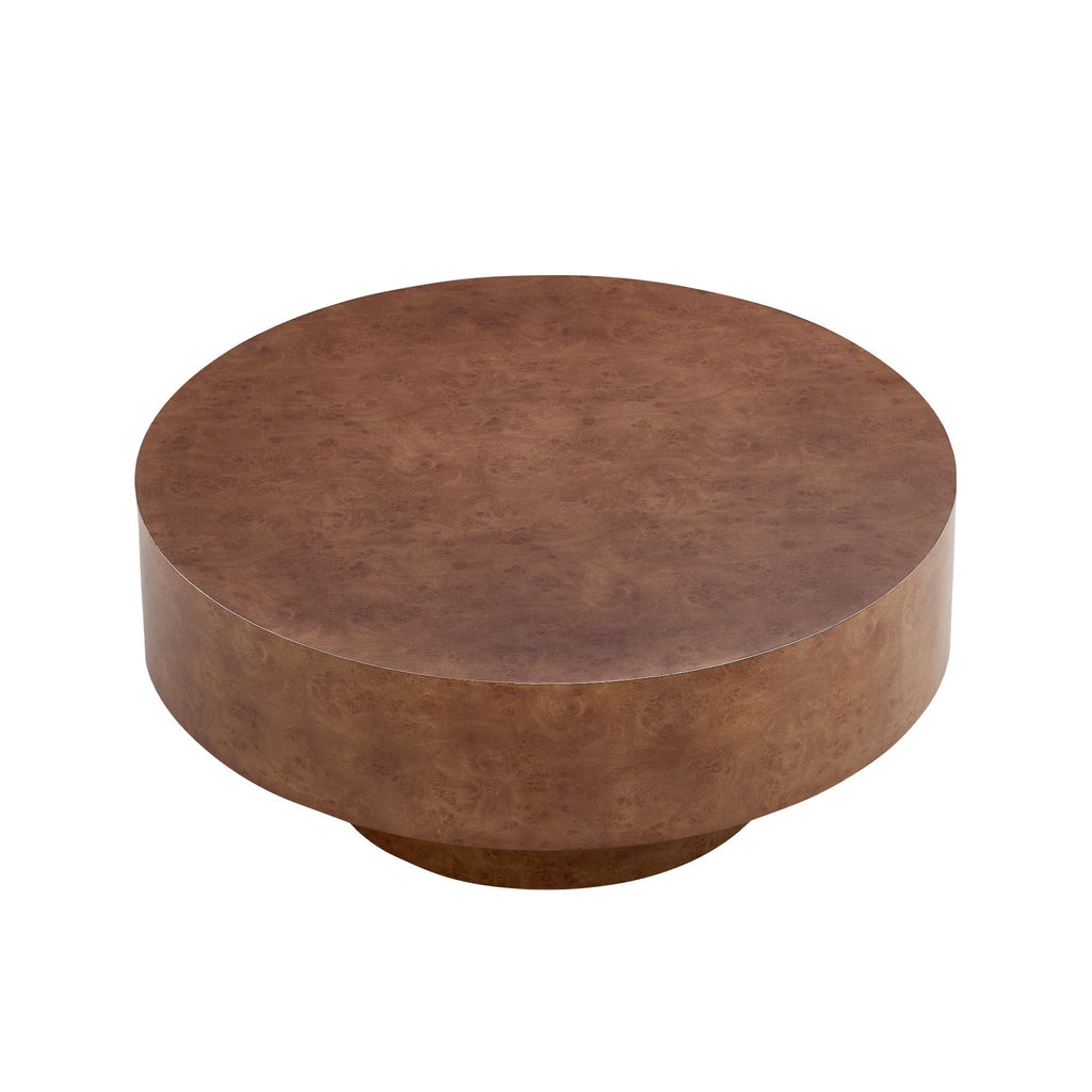 31.49'' Faux Burl Wood Pattern Round Coffee Table with Sturdy Pedestal