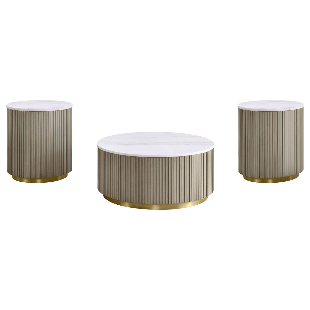 Jason 3-piece Round White Marble Coffee Table Set Greige