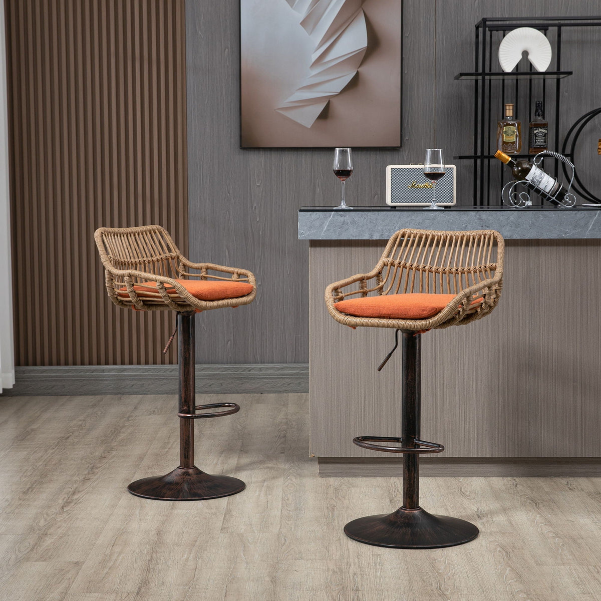 Modern Swivel Bar Stools Adjustable Counter Chairs With Footrest (Set of 2)