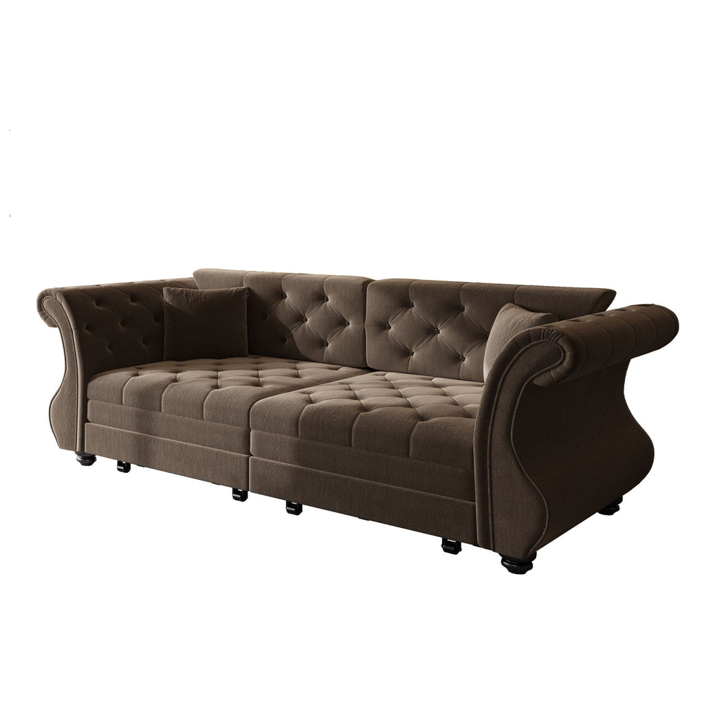 Oversized Chesterfield Pull Out Sofa Bed, Roll Arm Couch With Flower Tufting For Living Room