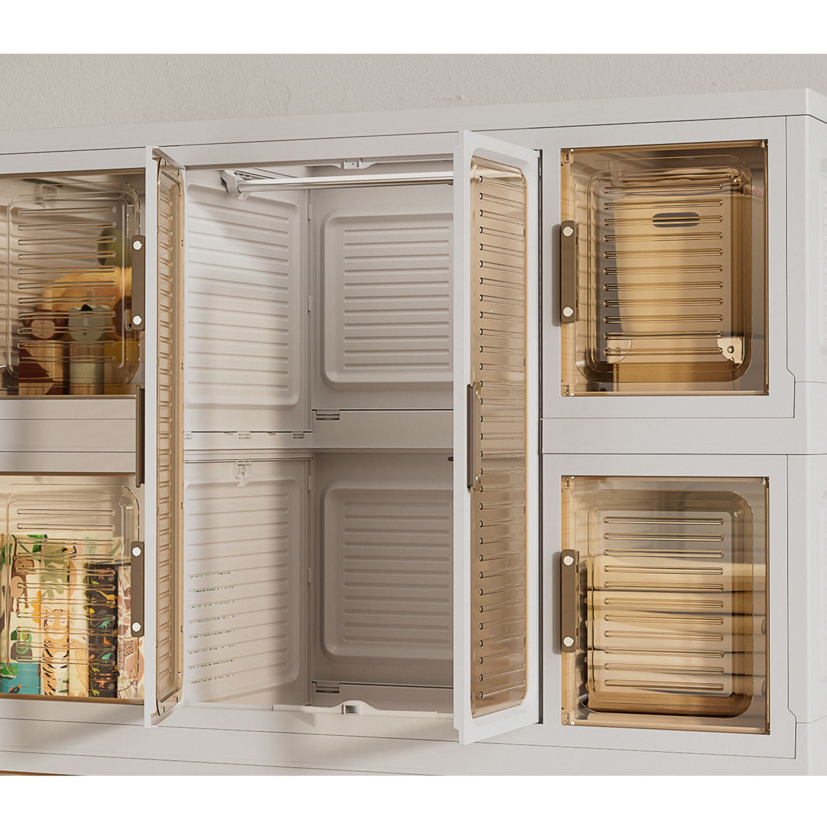 Portable Wardrobe Closet Storage Organizer For Clothes With Magnetic Doors, 12 Cubes & 2 Hanging Rods - White