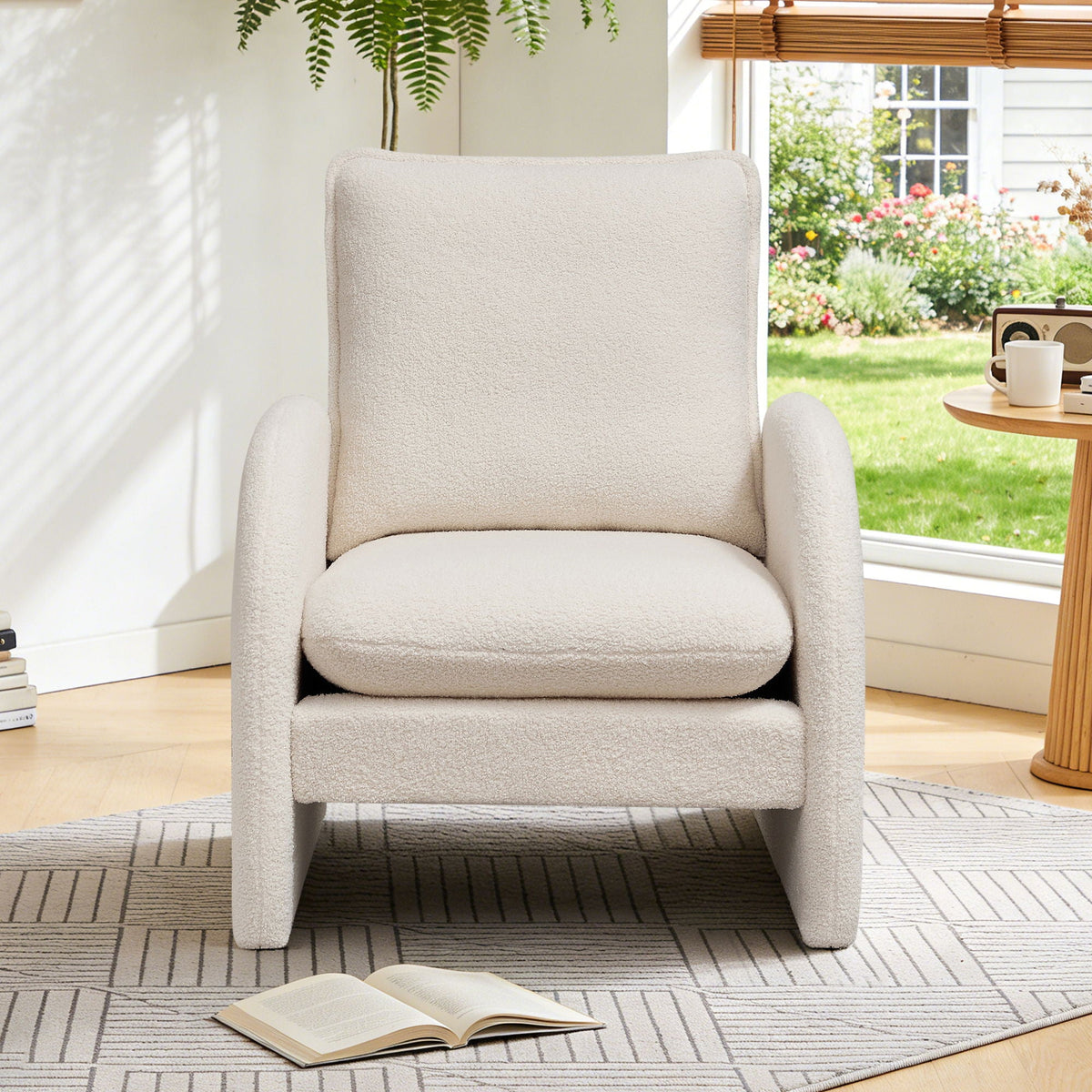 Modern Sherpa Upholstered Accent Chair, Comfortable Living Room Armchair, Lounge Chair For Bedroom, And Office