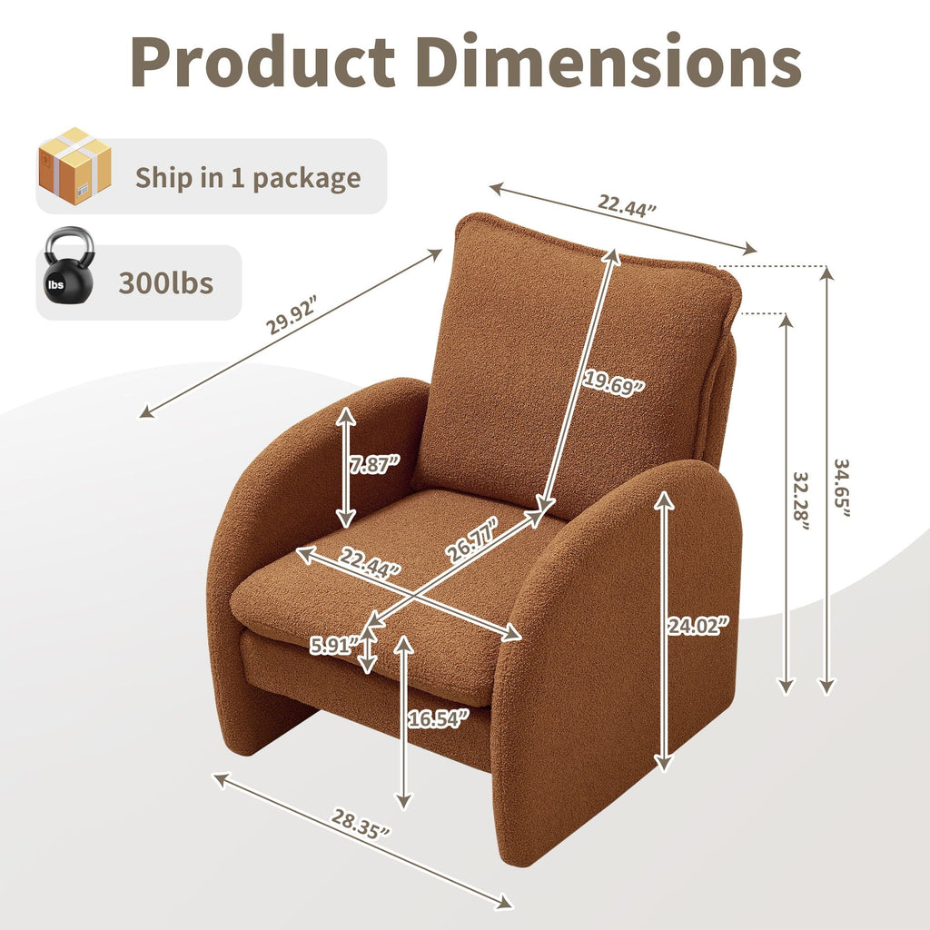 Modern Sherpa Upholstered Accent Chair, Comfortable Living Room Armchair, Lounge Chair For Bedroom, And Office
