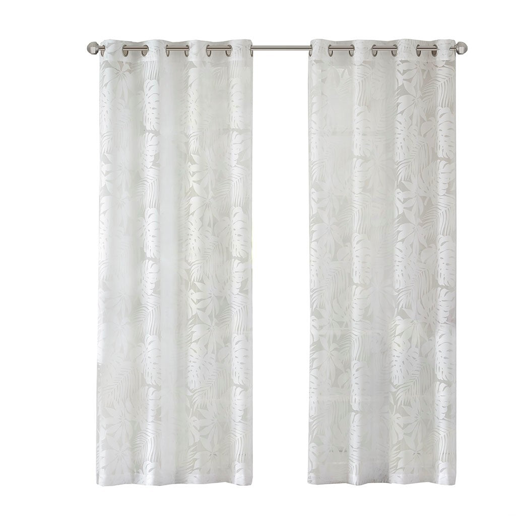 Palm Leaf Burnout Sheer Window Curtain White 50x84