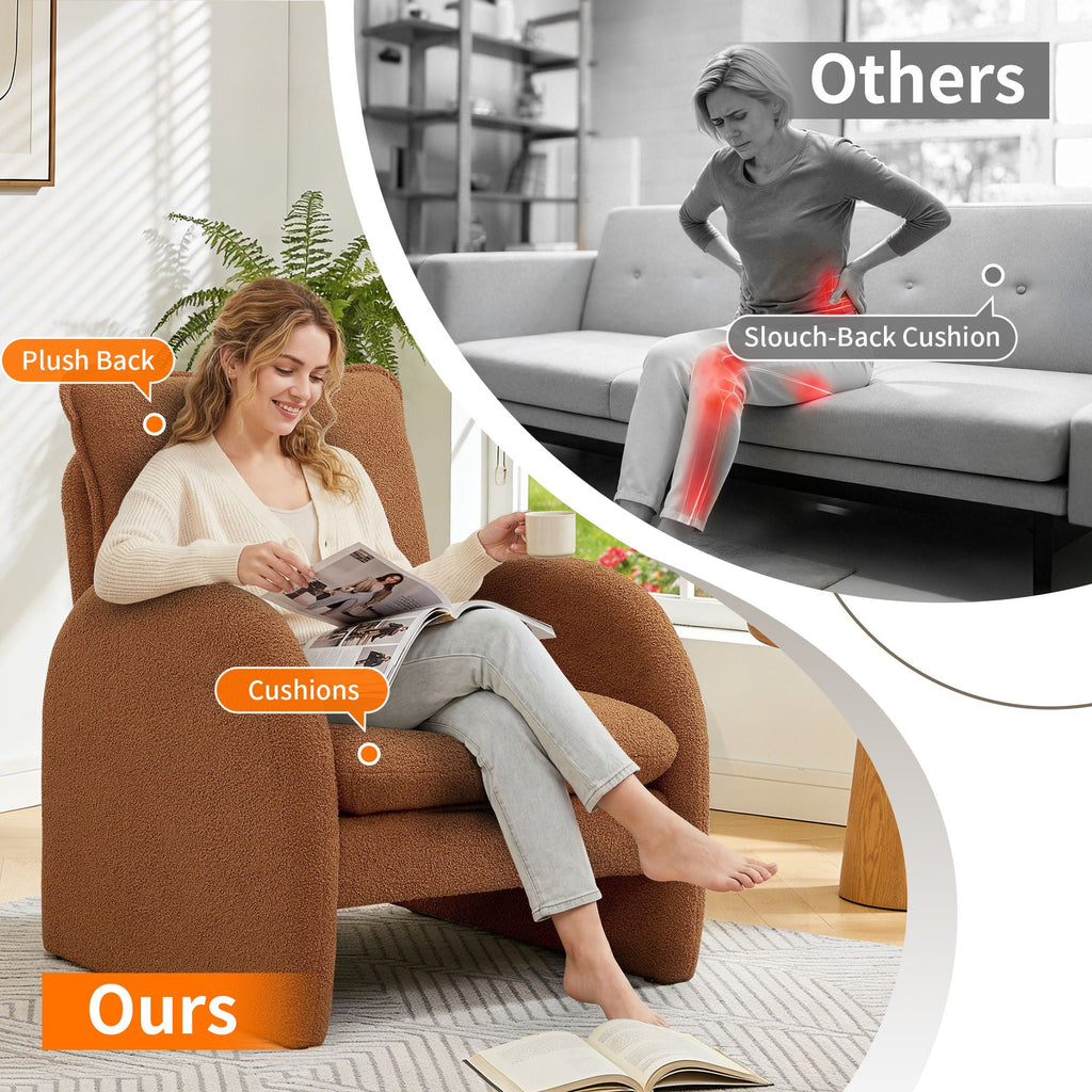 Modern Sherpa Upholstered Accent Chair, Comfortable Living Room Armchair, Lounge Chair For Bedroom, And Office