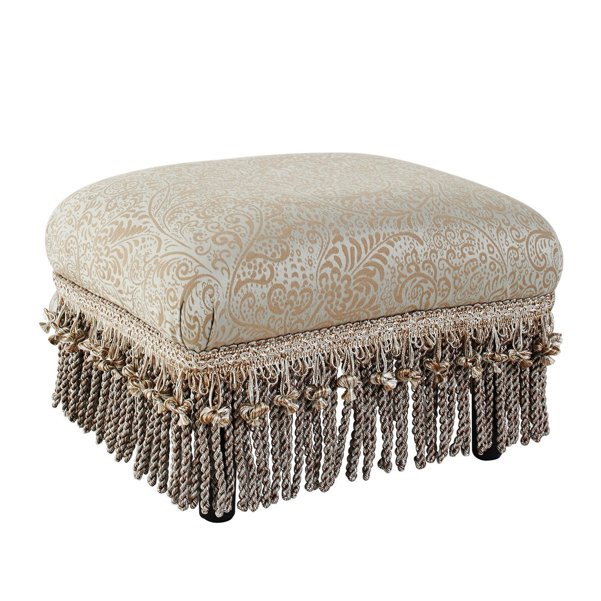 Handcrafted Accent Footstool Ottoman with Solid Wood Frame - Beige or Pearl Silver