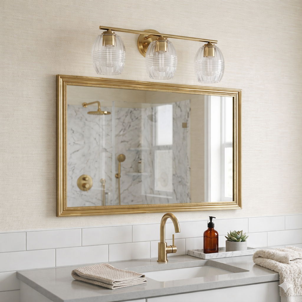Luster - 3 Lights Vanity With Clear For Bathrooms Above Mirror Wall Lamp Satin - Clear / Gold
