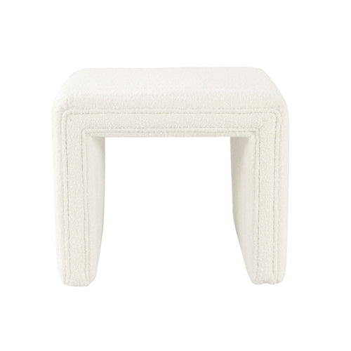 Ada Footstool Ottoman with Channel Tufting - Cream