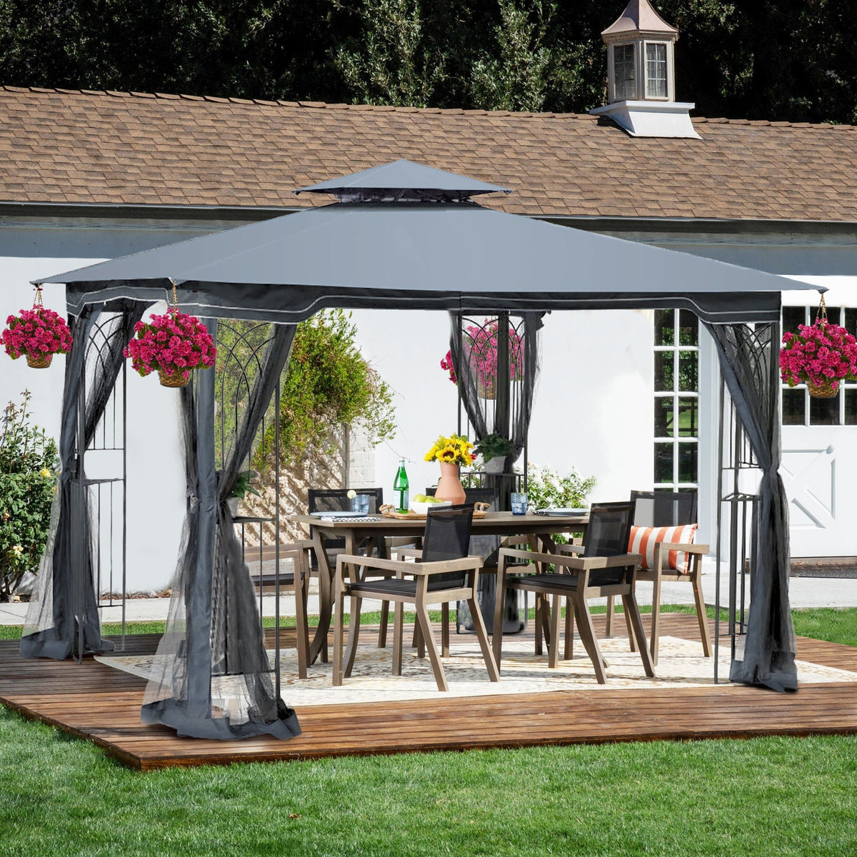 Patio Gazebo Tent With Ventilated Double Roof And Mosquito Net