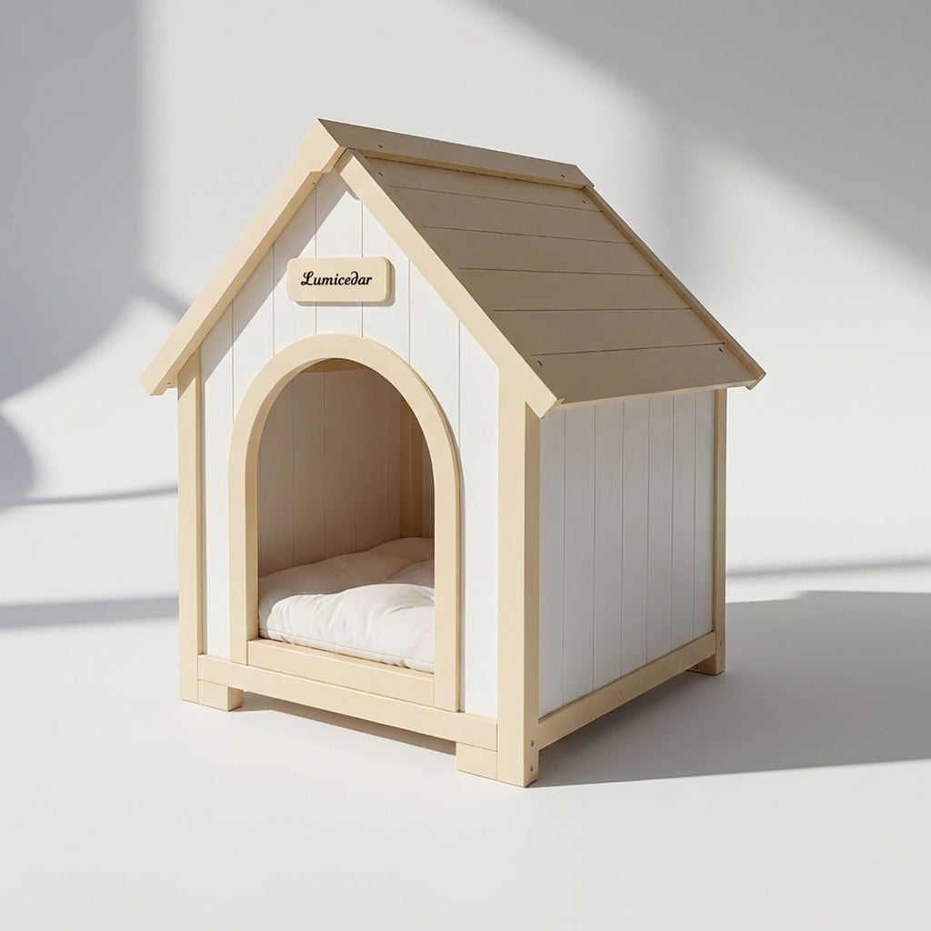 Indoor Dog House With Cushion Pet House For Small Dogs & Cats - Creamy White / Light Yellow