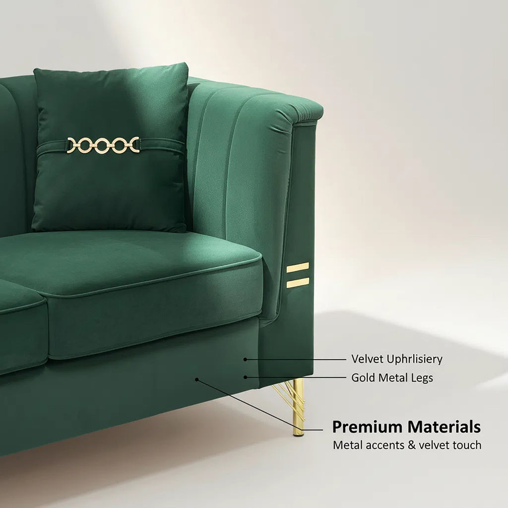 FX-P82-GR3 Modern Velvet 3-Seater Chesterfield Style Sofa
