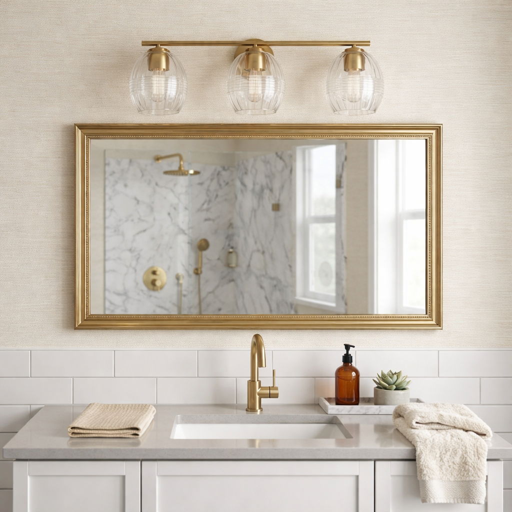 Luster - 3 Lights Vanity With Clear For Bathrooms Above Mirror Wall Lamp Satin - Clear / Gold
