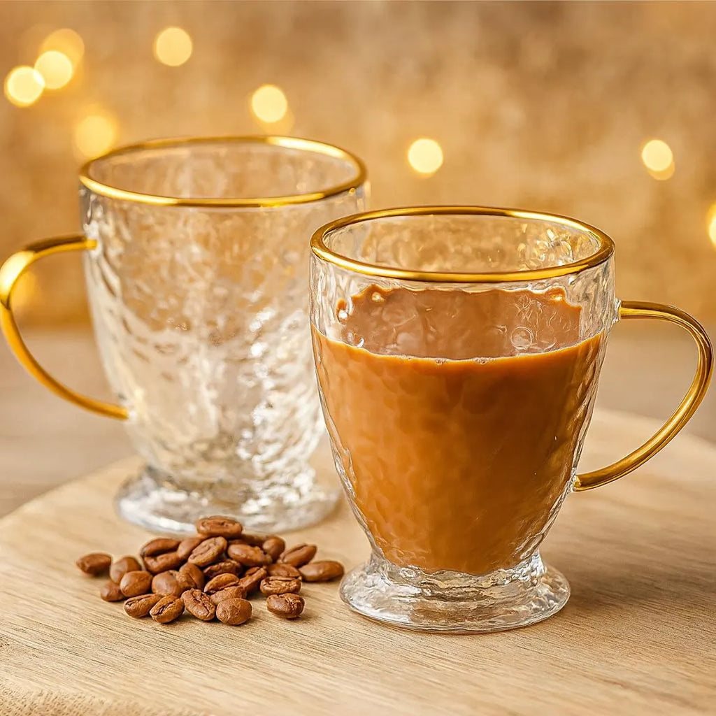 Hammered Double Wall Glass Coffee Cups