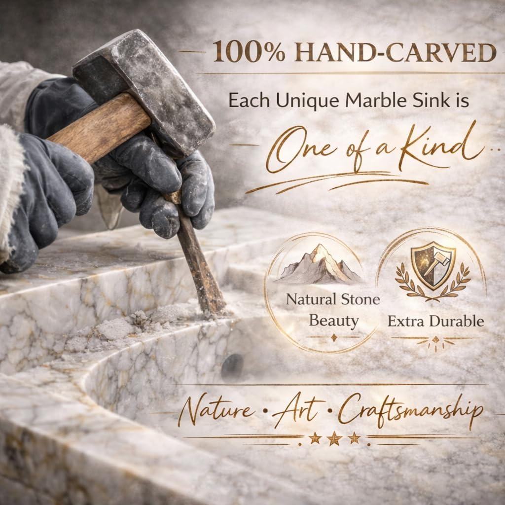 Green Levanto Hand-Carved Marble Vessel Sink for Bathroom & Kitchen | E-23