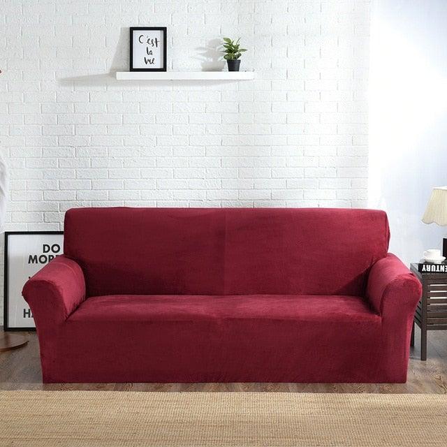 High Quality Velvet Plush Sofa Cover for Living Room Sectional Couch Cover Elastic Case Sofa Slipcover Stretch 1/2/3/4 Seater Velvet Sofa Couch Furniture Protector Soft Anti-Slip High Stretch
