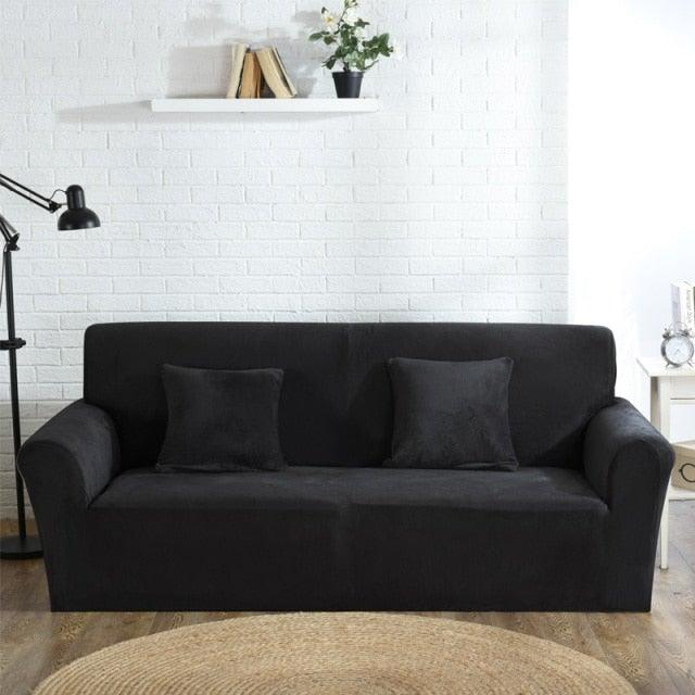 High Quality Velvet Plush Sofa Cover for Living Room Sectional Couch Cover Elastic Case Sofa Slipcover Stretch 1/2/3/4 Seater Velvet Sofa Couch Furniture Protector Soft Anti-Slip High Stretch