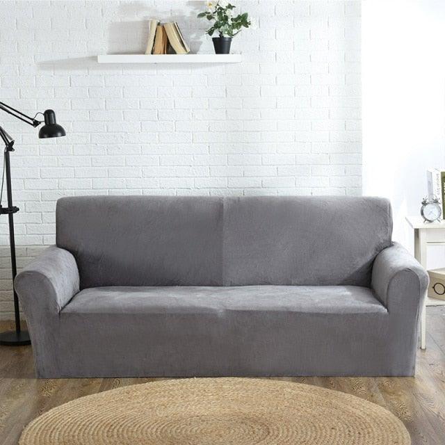 High Quality Velvet Plush Sofa Cover for Living Room Sectional Couch Cover Elastic Case Sofa Slipcover Stretch 1/2/3/4 Seater Velvet Sofa Couch Furniture Protector Soft Anti-Slip High Stretch