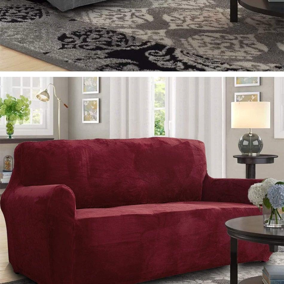 High Quality Velvet Plush Sofa Cover for Living Room Sectional Couch Cover Elastic Case Sofa Slipcover Stretch 1/2/3/4 Seater Velvet Sofa Couch Furniture Protector Soft Anti-Slip High Stretch
