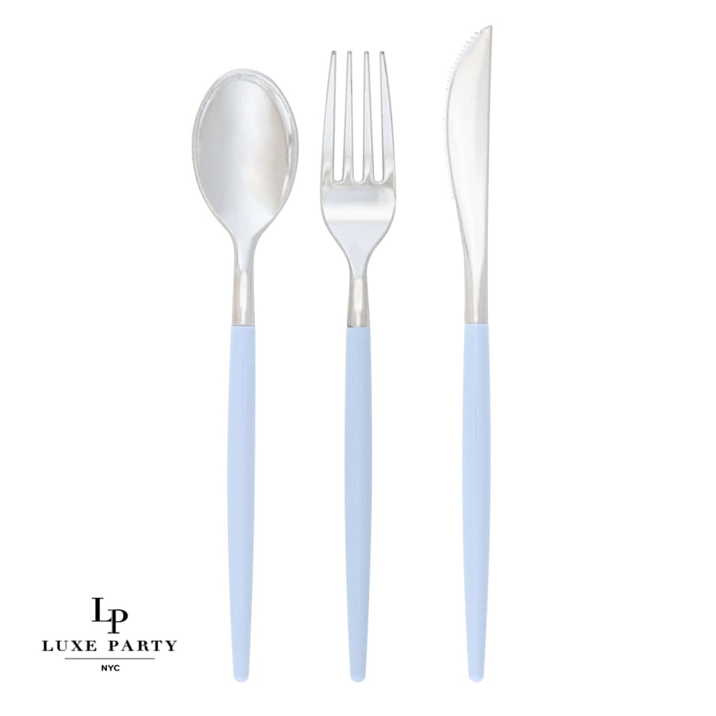 Ice Blue and Silver Plastic Cutlery Set | 32 Pieces