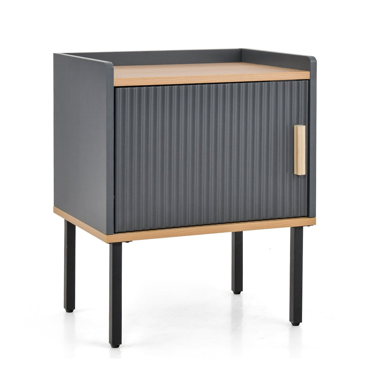 Nightstand Bedside End Table with Door Cabinet for Living Room Bedroom-Gray