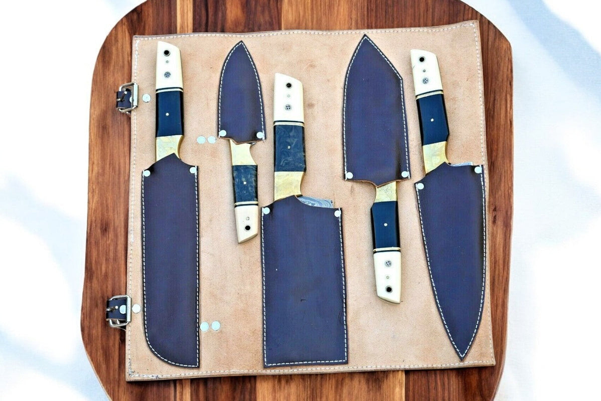 Premium Handmade Damascus Kitchen Knives Set – Resin & Bone