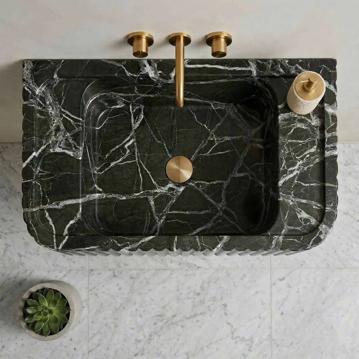 Green Levanto Hand-Carved Marble Vessel Sink for Bathroom & Kitchen | E-23