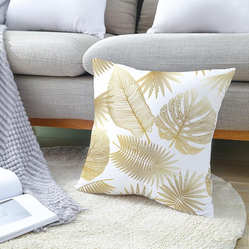 Tropical Leaf Flower Green Yellow Pillowcase Decorative Throw Pillow Case Cushion Cover Gold Stamping Leaves Polyester Cushion Cover Throw Pillow Decorative Cushions Home Decor Pillow Covers